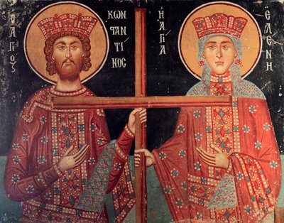 Byzantine Fresco from the 15th century Emperor Constantine and his Mother Helene by Unknown